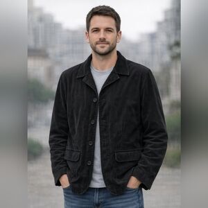 RW&CO Black Sport Tiny Corduroy Coat with Notched Lapel